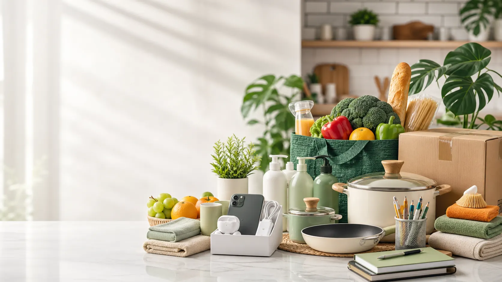 Daily essentials shopping offer background